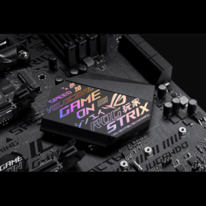Gros plan sur le dissipateur rgb chipset de la B450-F GAMING