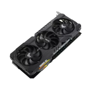 Vue latérale en rotation de la carte graphique ASUS RTX 3060 Ti OC 8 Go